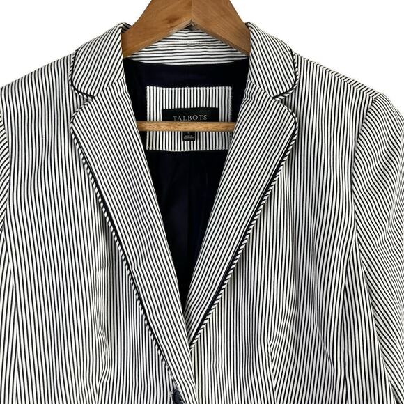 Talbots‎ Stripe Piped Blazer Jacket in Black and White Cotton Stretch, Size 4 - Picture 4 of 14